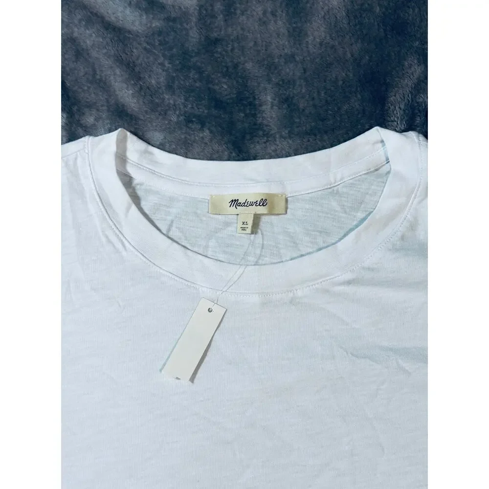 NWT Madewell White Women Slub Boxy-Crop Bella Tee Pima Cotton Causal - Picture 4 of 11